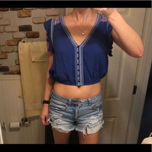Royal blue, embroidered AEO crop top